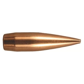 Copper-colored bullet with a pointed tip on a white background, showing the streamlined projectile shape