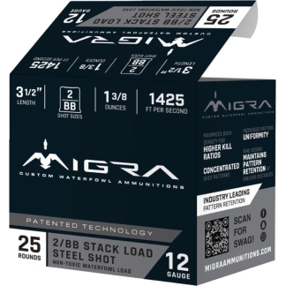 Migra Steel Waterfowl Stacked Shotshells 12ga 3.5" 1-3/8oz 1425 fps #2 & #BB 25/ct
