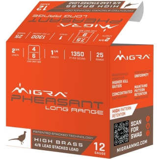 Migra Pheasant Long Range Shotshells 12ga 2-3/4" 1-1/4oz 1350 fps #4 & #6 25/ct