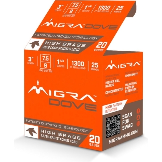 Migra Ultimate Dove Hi-Brass Lead Shotshells 20ga 3" 1-1/4oz  #7.5 & 9 Shot 25/ct
