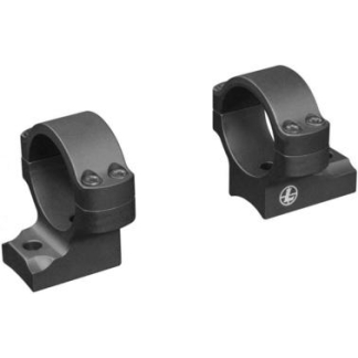 Pair of black rifle scope rings with bases and screws for mounting a scope on a firearm railbase frame shown from the side.
