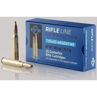 PPU Rifle Ammunition 7.65mm x 53 Argentine 180 gr SP 2542 fps 20/ct