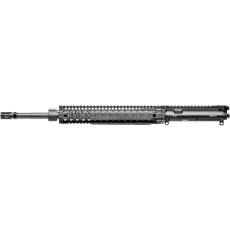 AR-style rifle upper receiver with long quad-rail handguard and muzzle device, MK12 marking