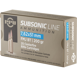 PPU SUBSONIC 7.62X51 200GR - FMJ-BT 20RD 10BX/CS