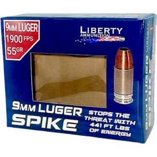 Liberty Spike Handgun Ammunition 9mm Luger 55gr HP 1900 fps 20/ct
