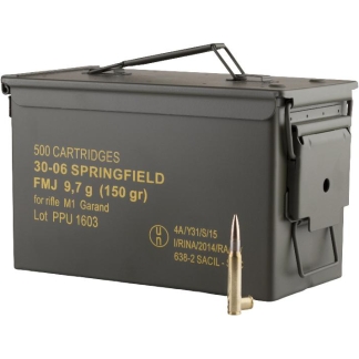 PPU Rifle MC Garand Ammunition .30-06 Springfield 150 gr FMJ 2745 fps 500/ct