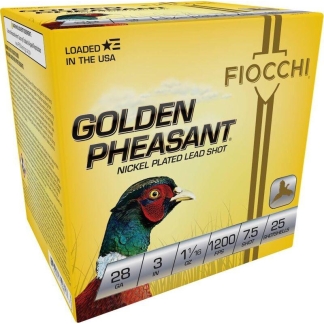Fiocchi Golden Pheasant Shotshells 28ga 3" 1-1/16oz 1200 fps #7.5  25/ct